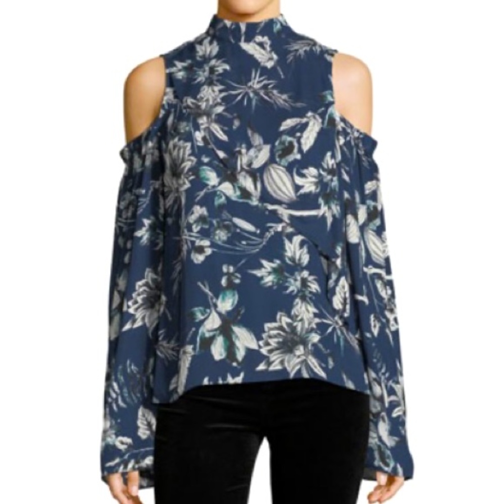 Parker Cherish Navy/White Silk Cold Shoulder Blouse-Boho-Like New- Gorgeous! S